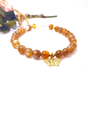 Moonstone & Sunstone Butterfly Charm 14K Gold Filled Bracelet