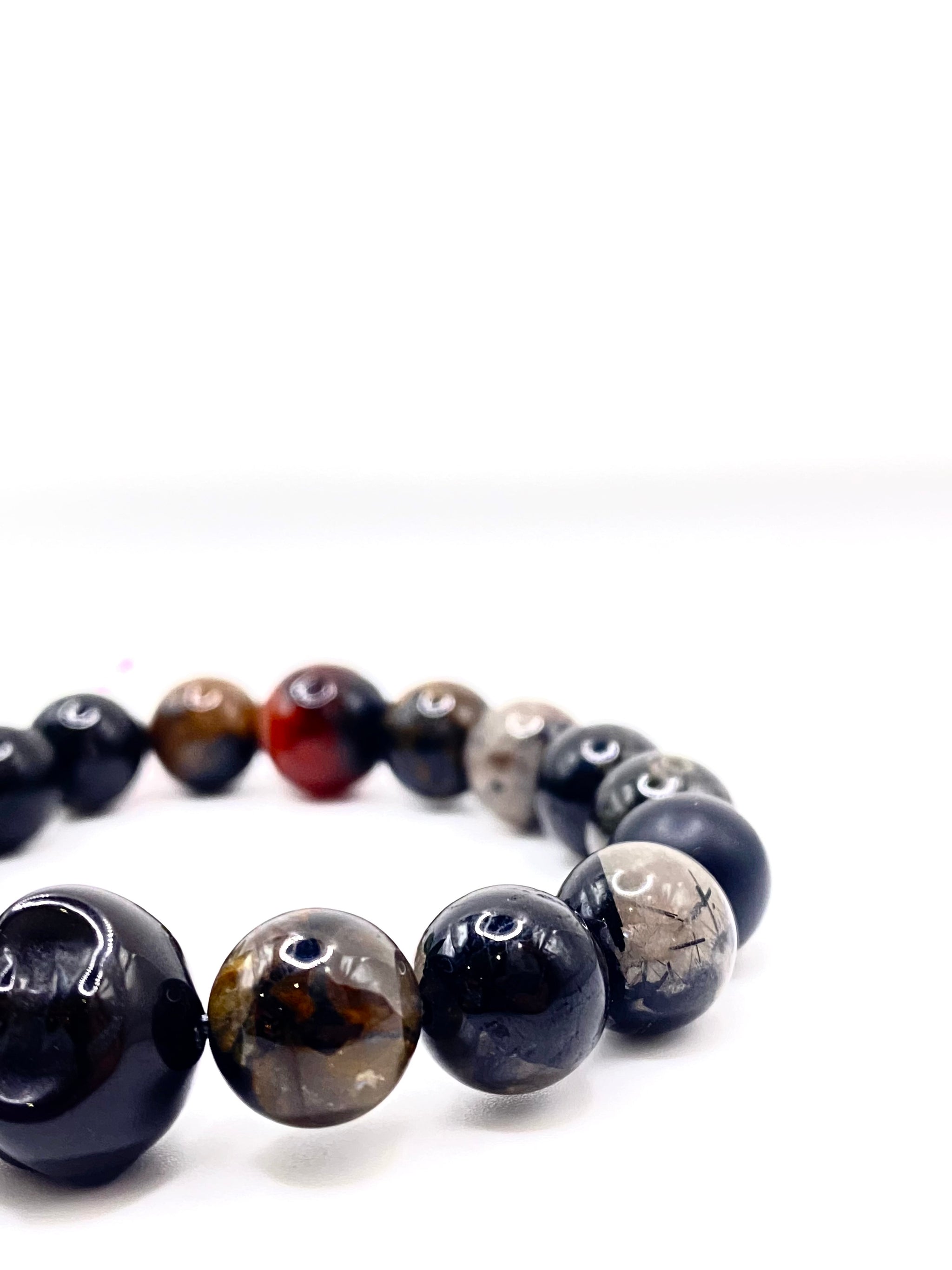 Tourmaline Quartz, Agate, & Obsidian Buddha Head