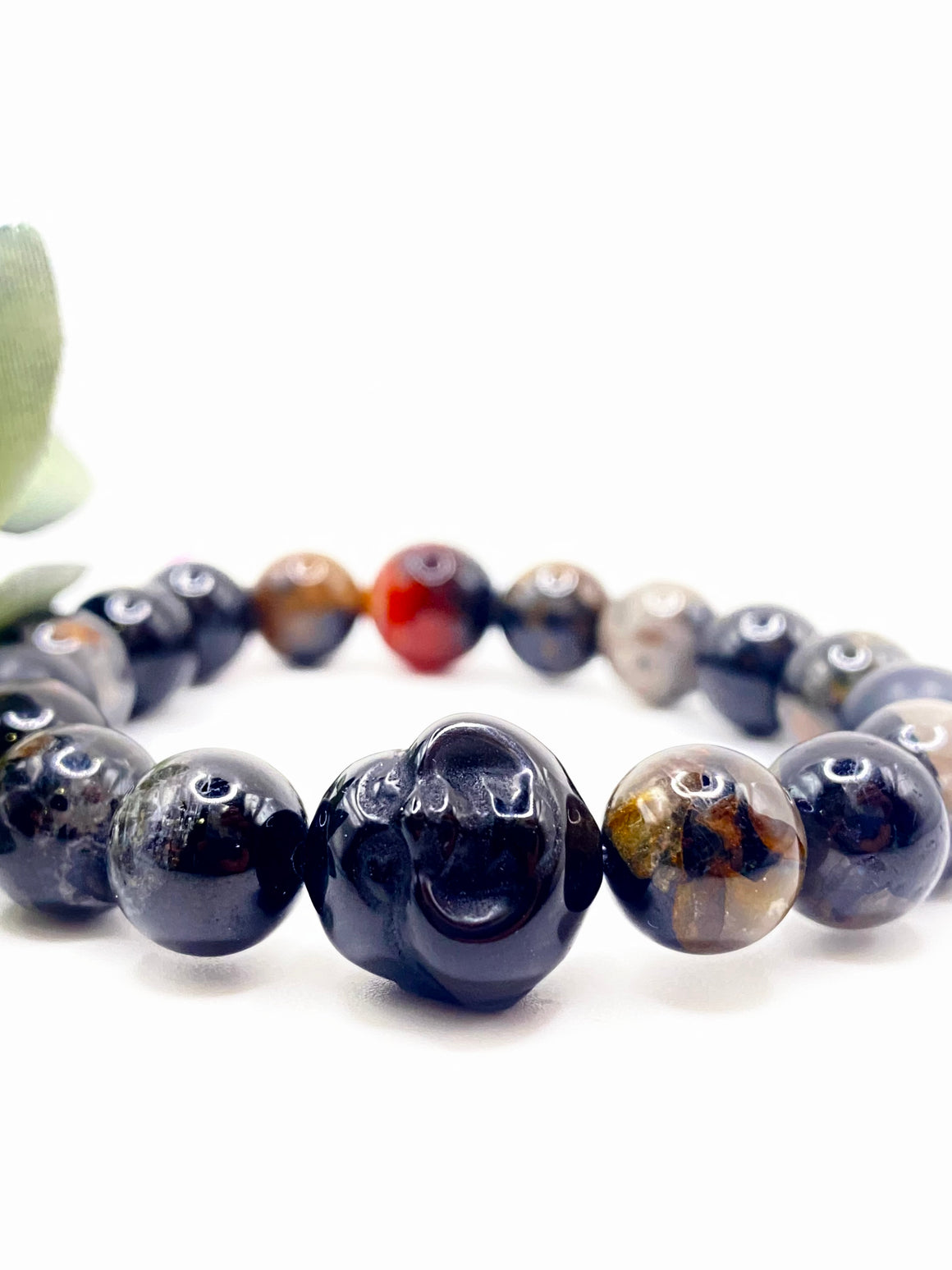 Tourmaline Quartz, Agate, & Obsidian Buddha Head