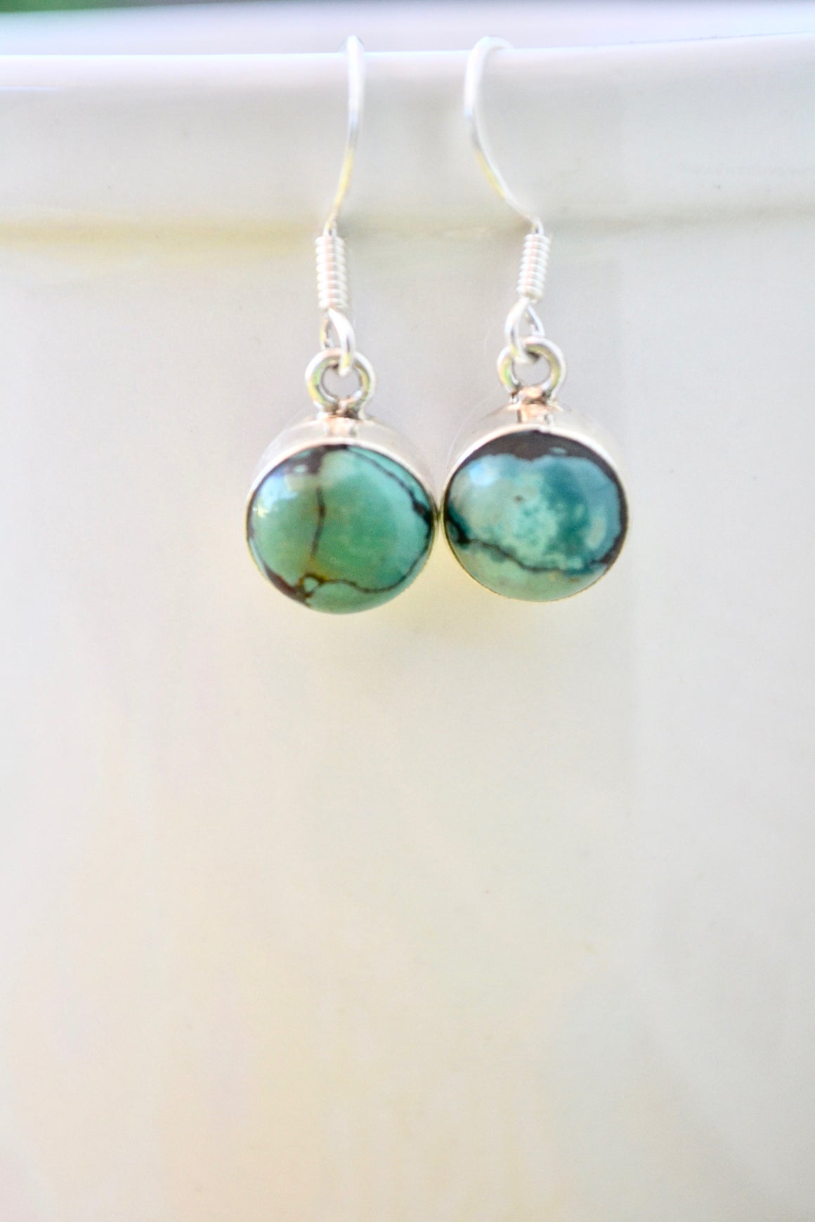 Round Turquoise Earrings in Sterling Silver