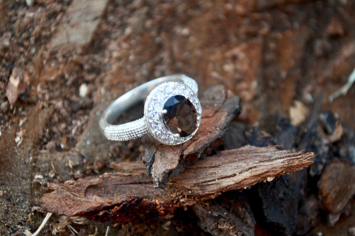 Smokey Quartz with Crystals Healing Stone Ring