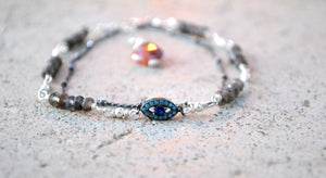 Labradorite with Evil Eye and Dangling Mystic Moonstone Healing Gemstone Bracelet