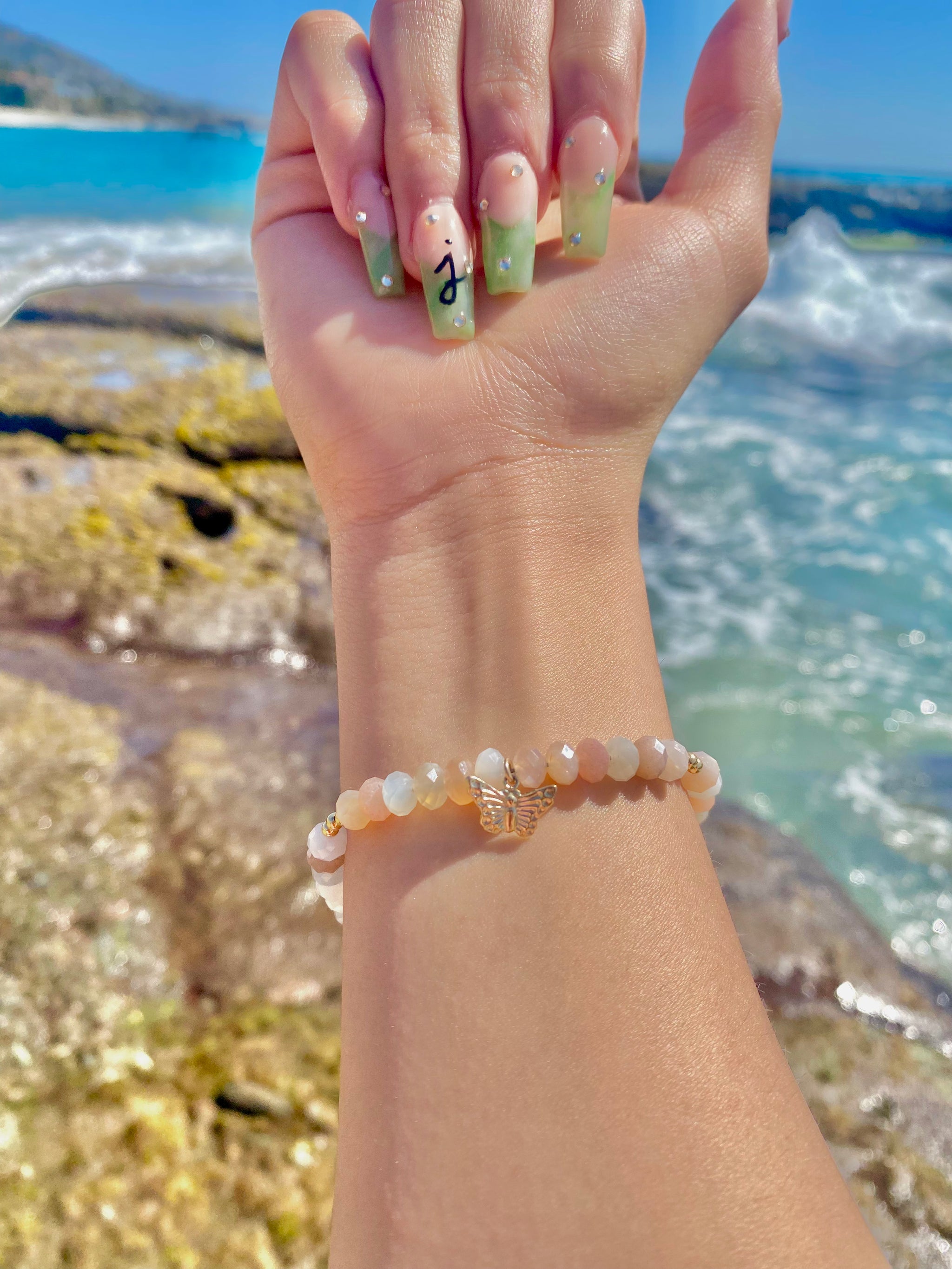 Multicolor Moonstone Bracelet With Butterfly