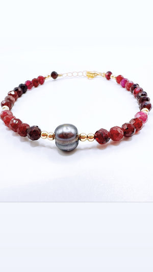 Garnet And Aubergene Pearl  Bracelet For Energy and Energy Flow, Purify Inspiration Healing Bracelet (Copy)