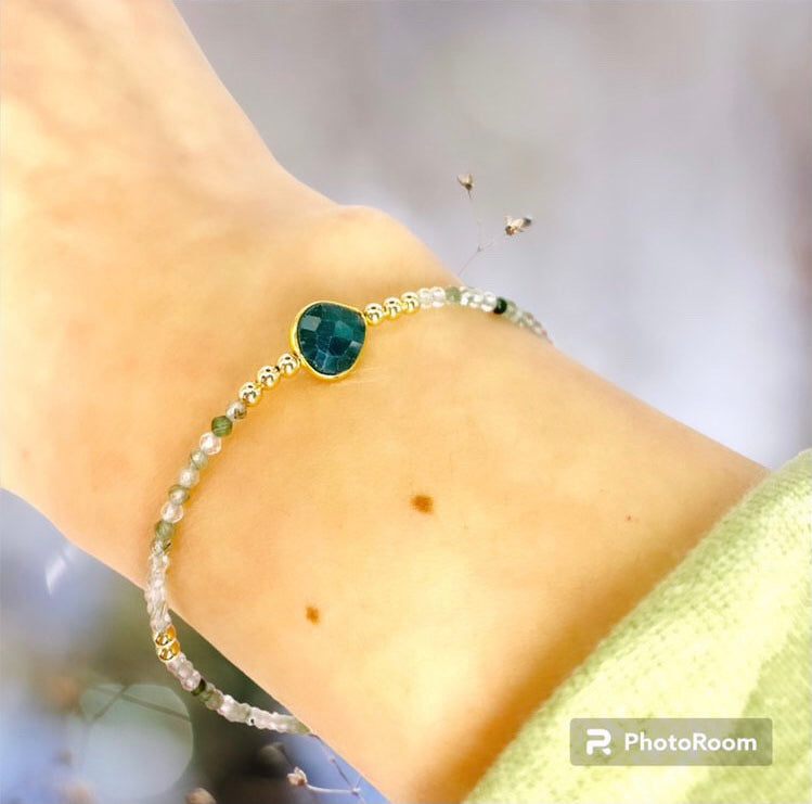 Moss Agate and Emerald Thin Bracelet