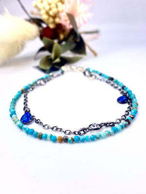 Turquoise and Opal Sterling Silver Double Bracelet