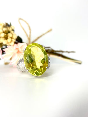 Green Amethyst Faceted Sterling Silver Ring