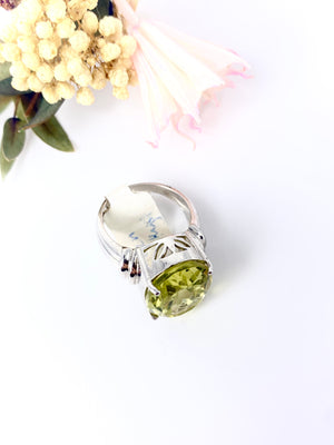 Green Amethyst Faceted Sterling Silver Ring