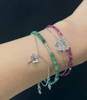 Emerald and Ruby Sterling Silver Bracelet Stack