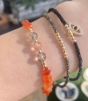 Carnelian, Pyrite, and Black Tourmaline Bracelet Stack