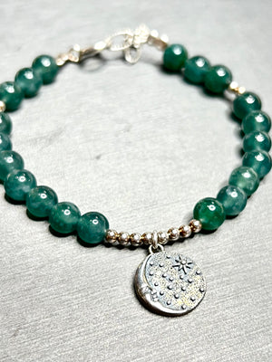 Blue Water Jade Bracelet with Sterling Silver Charm