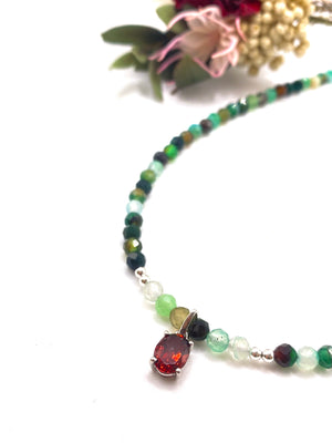 Garnet and Green Agate Sterling Silver Necklace