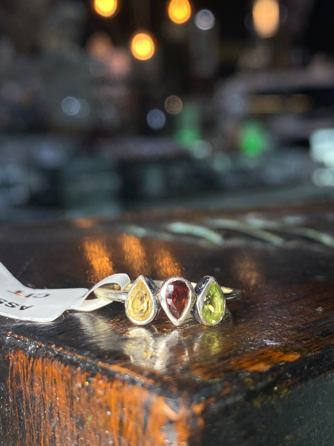 Triple Teardrop Citrine, Garnet, Peridot Sterling Silver Ring