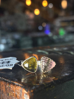 Watermelon Tourmaline Double Stone Ring