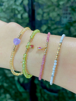 Citrine, Peridot, Pink Tourmaline, and White Howlite Bracelet Stack