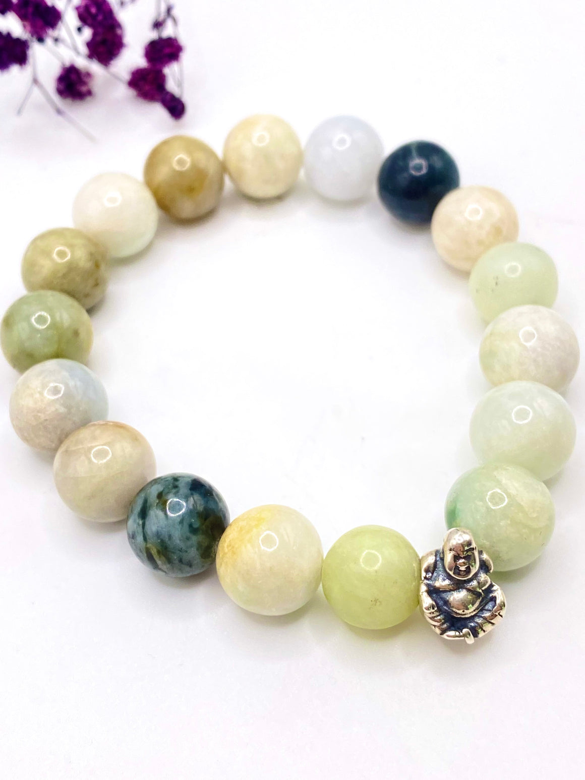 Jade with Sterling Silver Buddha Stretch Bracelet