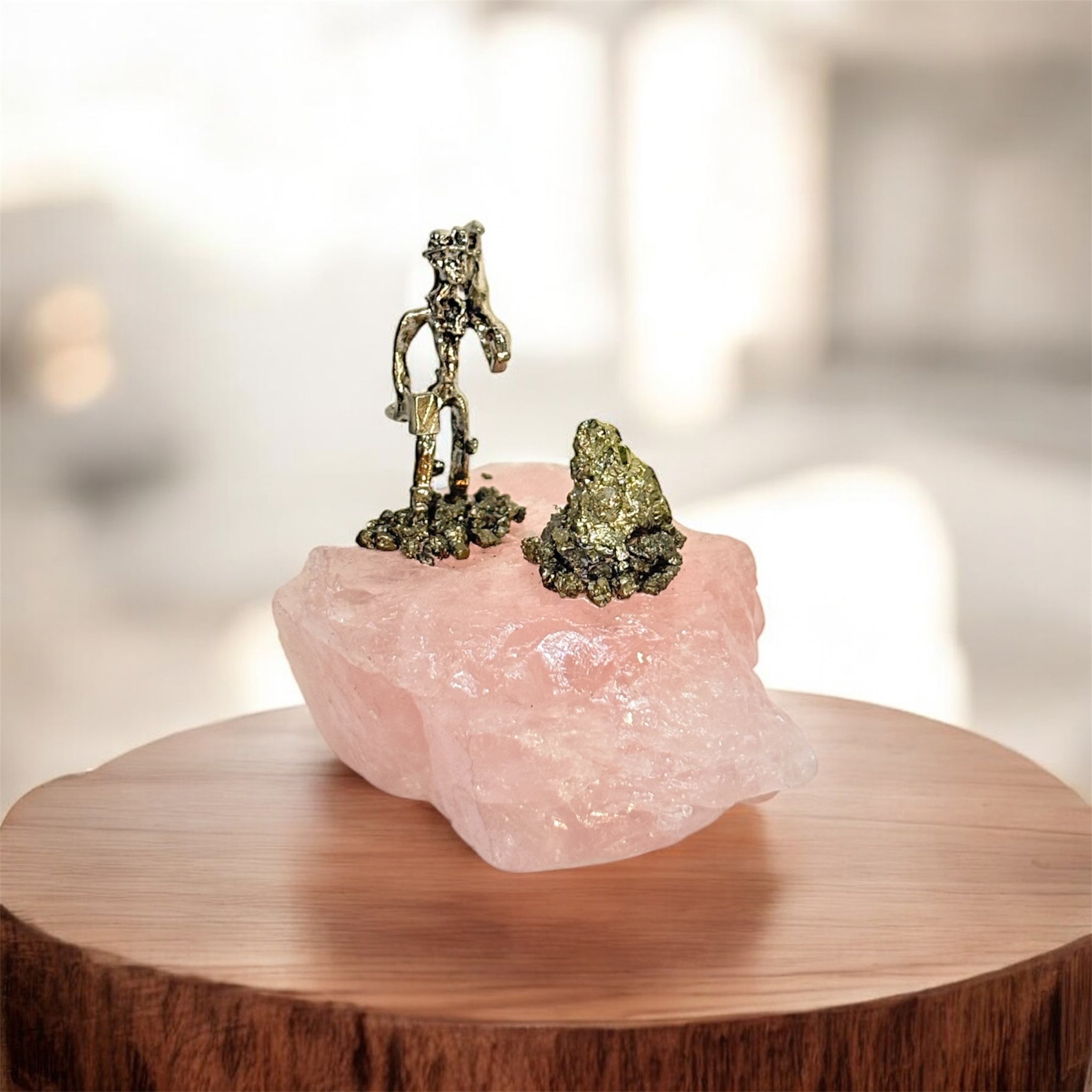 Rose Quartz and Pyrite Miner Figurine