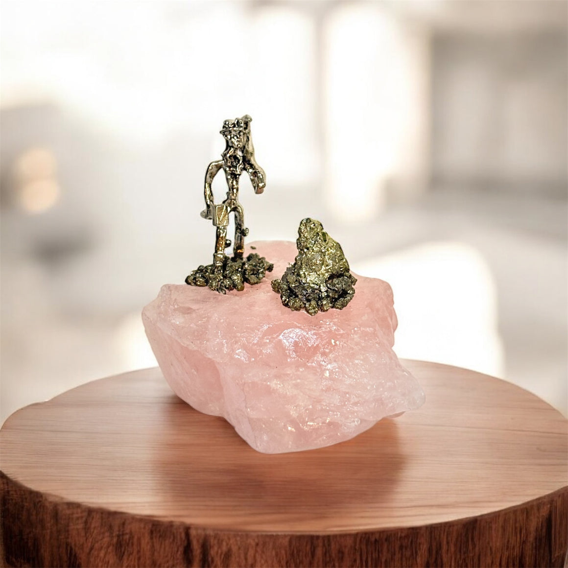 Rose Quartz and Pyrite Miner Figurine