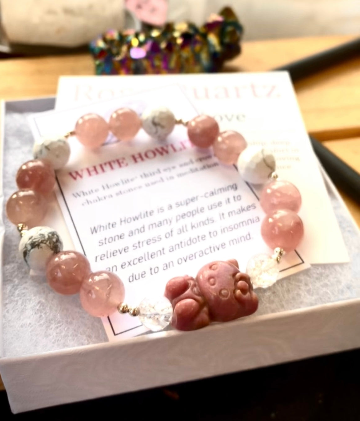 Hello Kitty Rhodonite Bracelet with White Howlite & Crystal Quartz