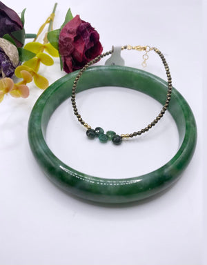 Pyrite and Emerald 14K Gold Filled Bracelet & Jade Bangle