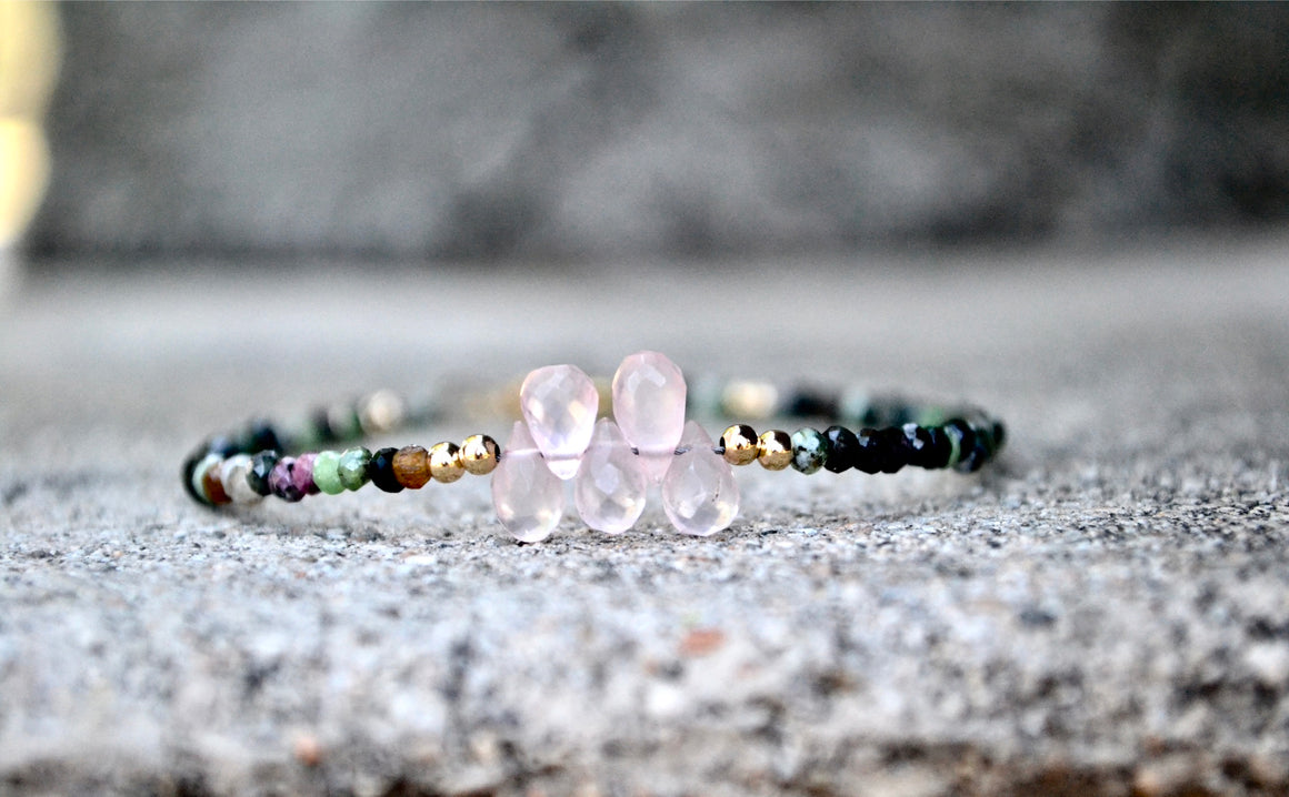 Ruby Zoisite with Rose Quartz Briolet Healing Gemstone Bracelet