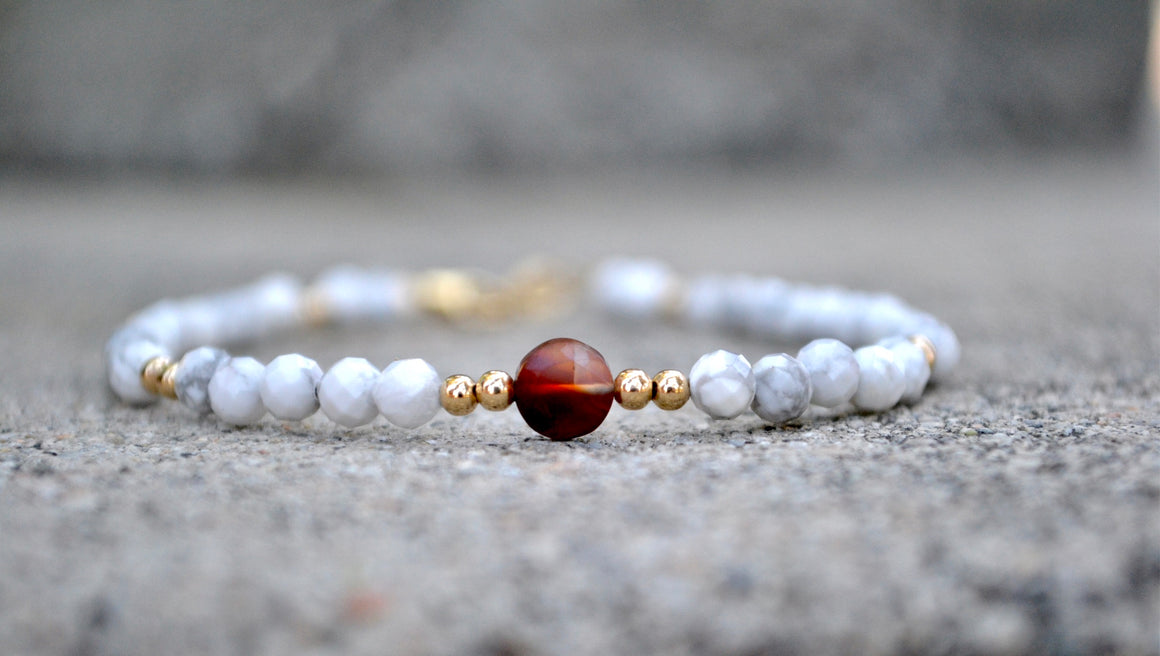 White Howlite with Carnelian Healing Gemstone Bracelet