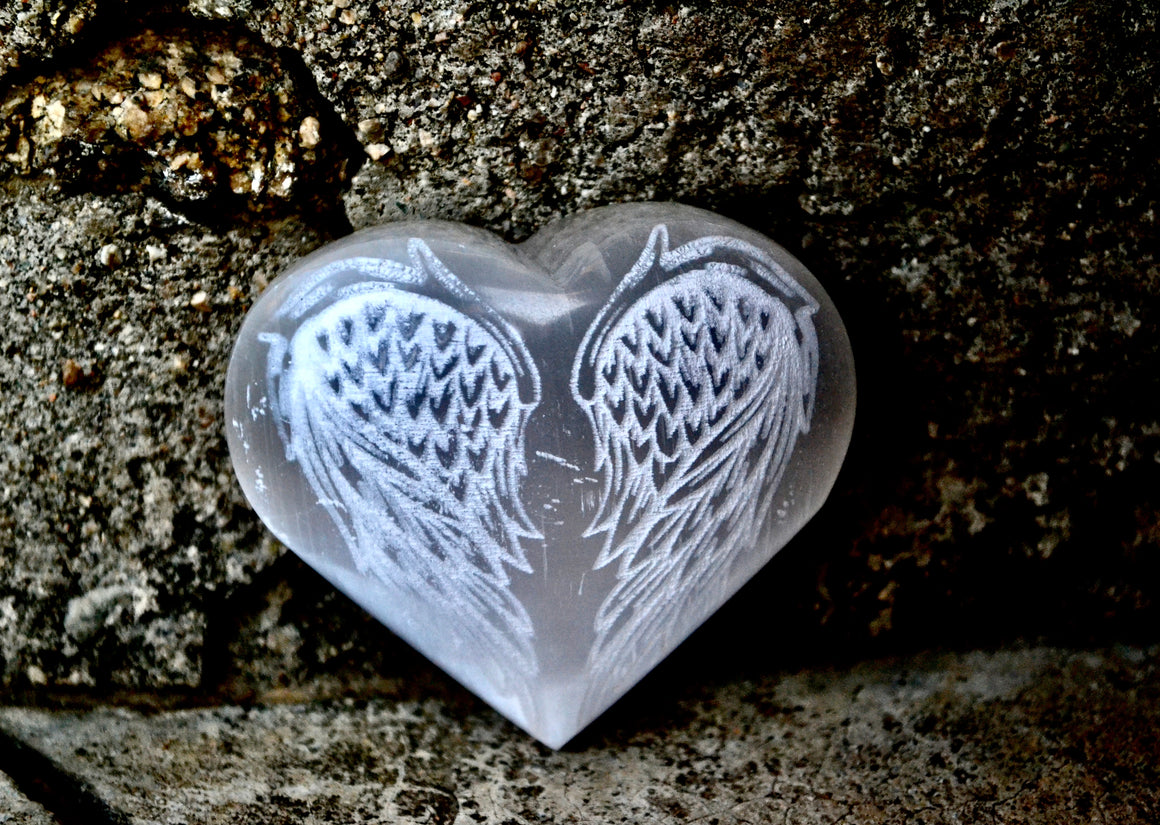 Selenite Heart With Wings Gemstone