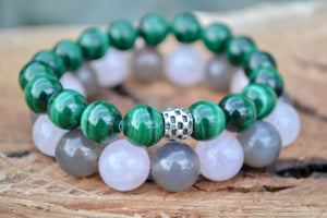 Grey Agate and Rose Quartz Unisex Bracelet Healing Love Power Strength Positivity