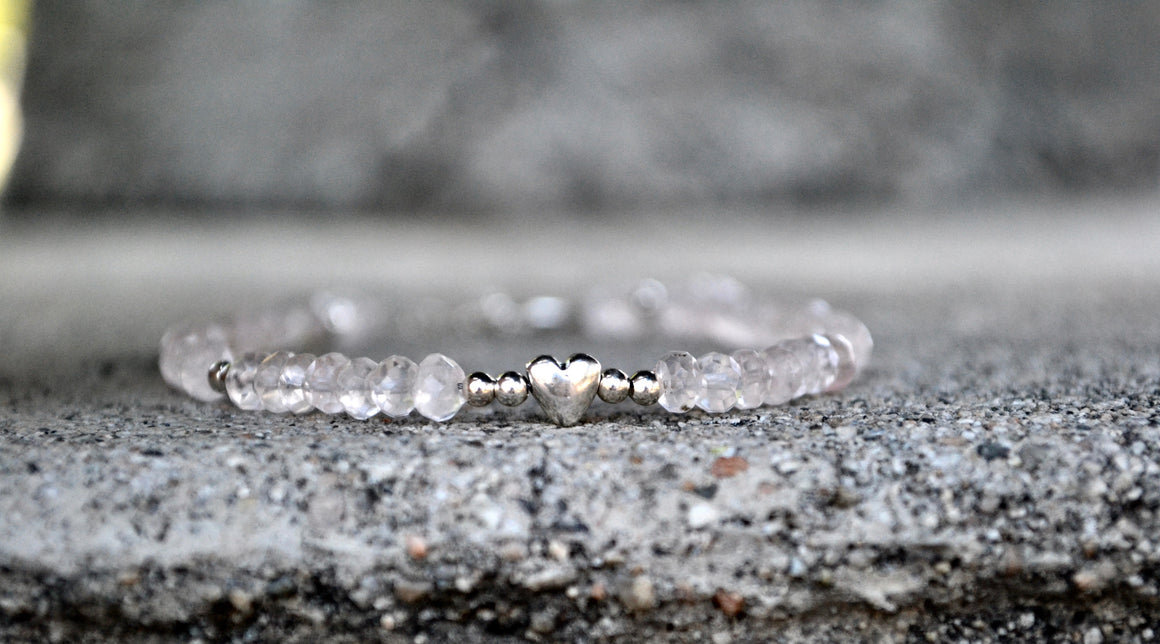 Clear Quartz with Heart Charm Clasp Bracelet