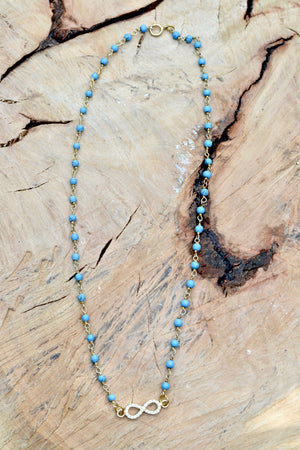 Turquoise Necklace with Small Eternity Symbol Pendant with Crystals