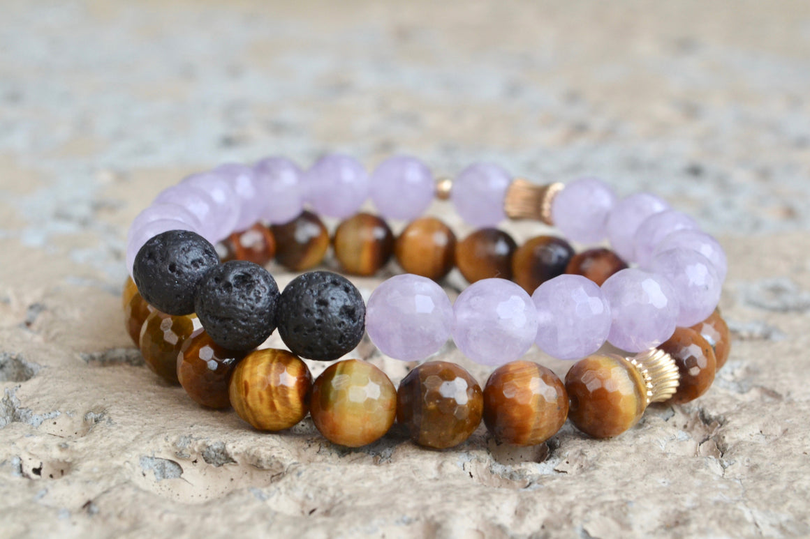 Tigers Eye Faceted Amethyst Stack for Optimism Fortune Success Protection Anxiety