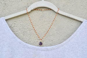 Red Corals with Round Amethyst Pendant Necklace
