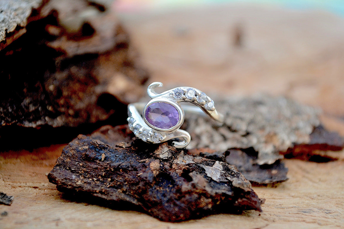 Amethyst with Crystals Healing Stone Ring