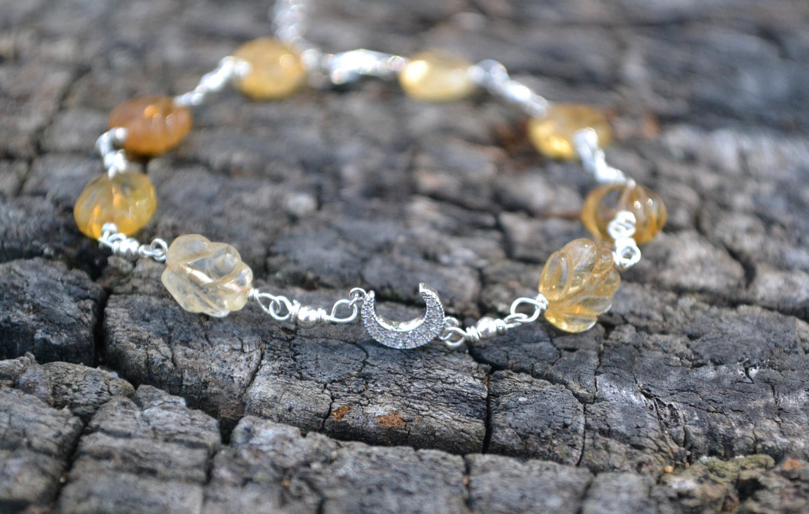 Citrine Clasp Bracelet with Half Moon Charm