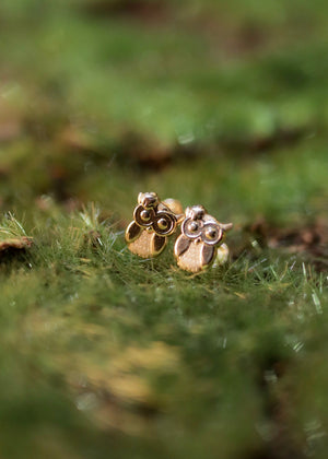 14K Gold Owl Stud Earrings