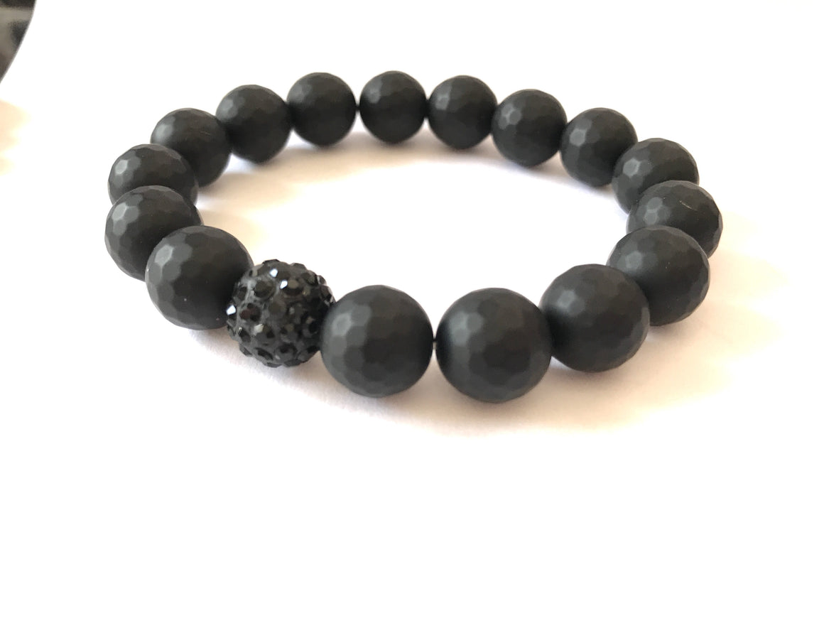 Earthy Stack-Black Matte Agate/ African Turquoise/DZI Healing Protection Communication