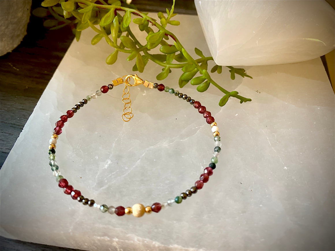 Thin Garnet And Moss Agate Bracelet For Energy and Energy Flow, Purify Inspiration Healing Bracelet