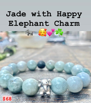 Happy Elephant Charm Jade Bracelet for Prosperity Wisdom Peace Unisex
