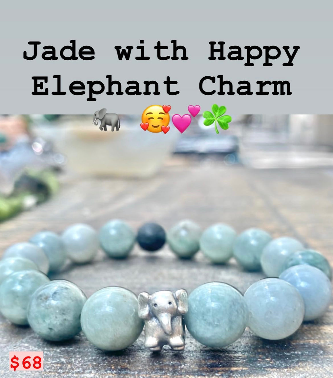 Happy Elephant Charm Jade Bracelet for Prosperity Wisdom Peace Unisex
