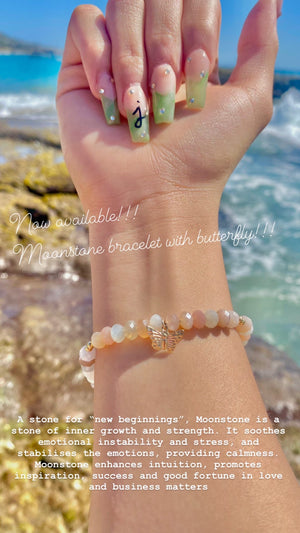 Multicolor Moonstone Bracelet With Butterfly