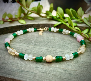 Citrine & Green Emerald Quartz in 14k Gold Fill Bracelet for Light & Happiness, Wealth & Abundance