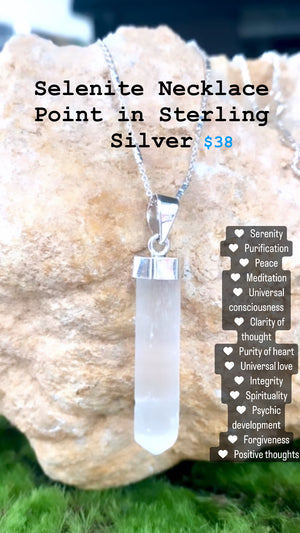 White Selenite Necklace in Sterling Silver