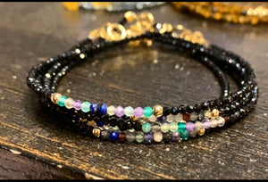 Thin “The Works” Assorted Healing Gemstone Bracelet with Black Spinel
