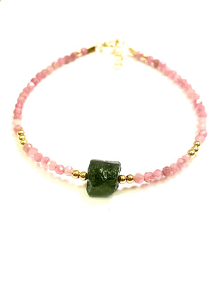 Pink Tourmaline Bracelet with Black Tourmaline Charm and 14k Gold Filled Metals