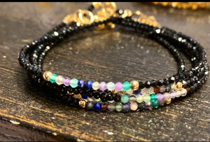 Thin “The Works” Assorted Healing Gemstone Bracelet with Black Spinel