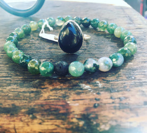 Moss Agate Small Beads with Lava (Unisex)