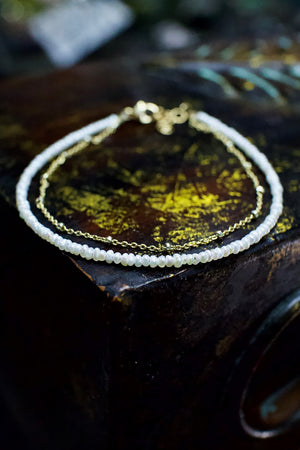 Pearl with 14K Gold Filled Double Chain Bracelet
